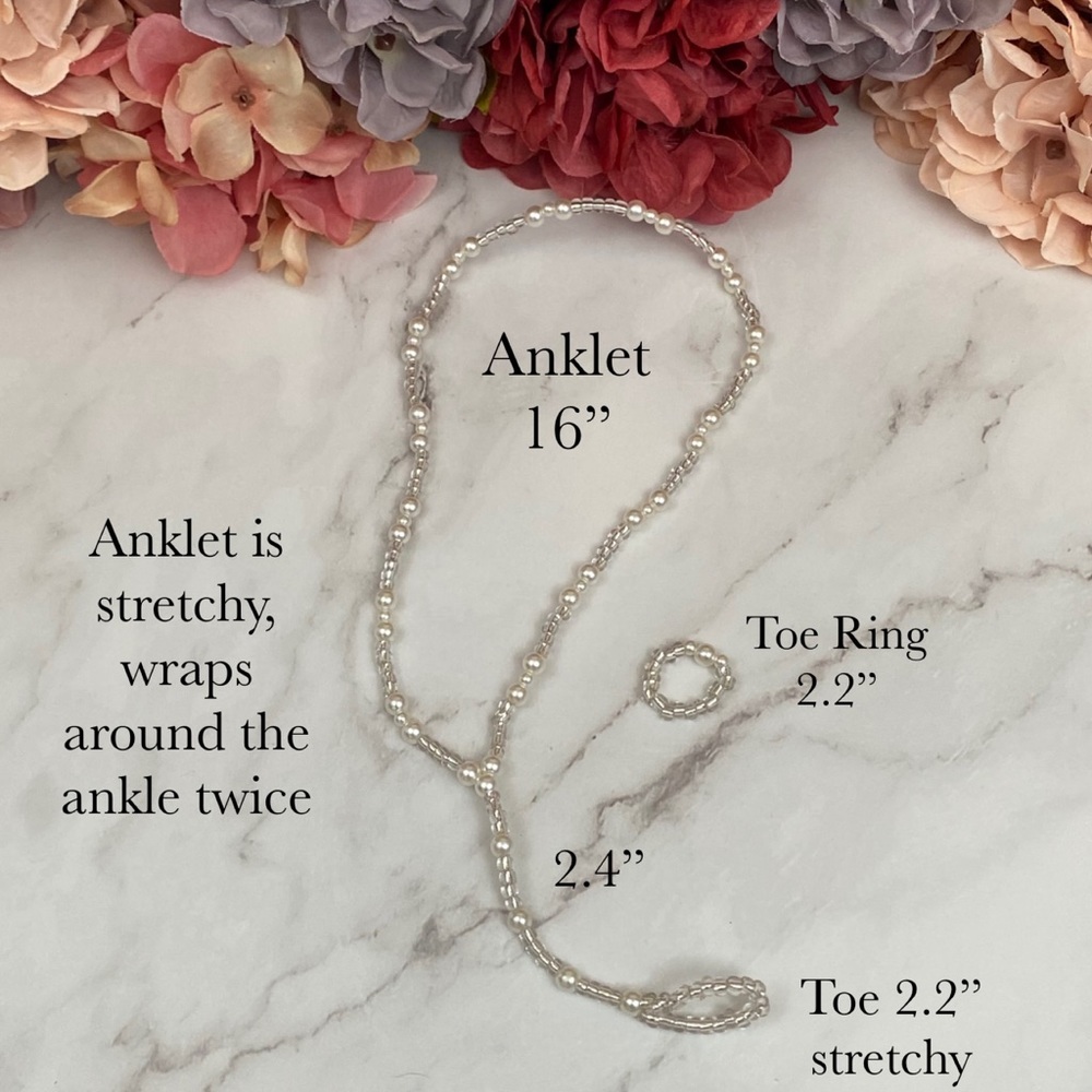 Pearl Barefoot Sandal Anklet with Matching Toe Ring - Picture 10 of 10